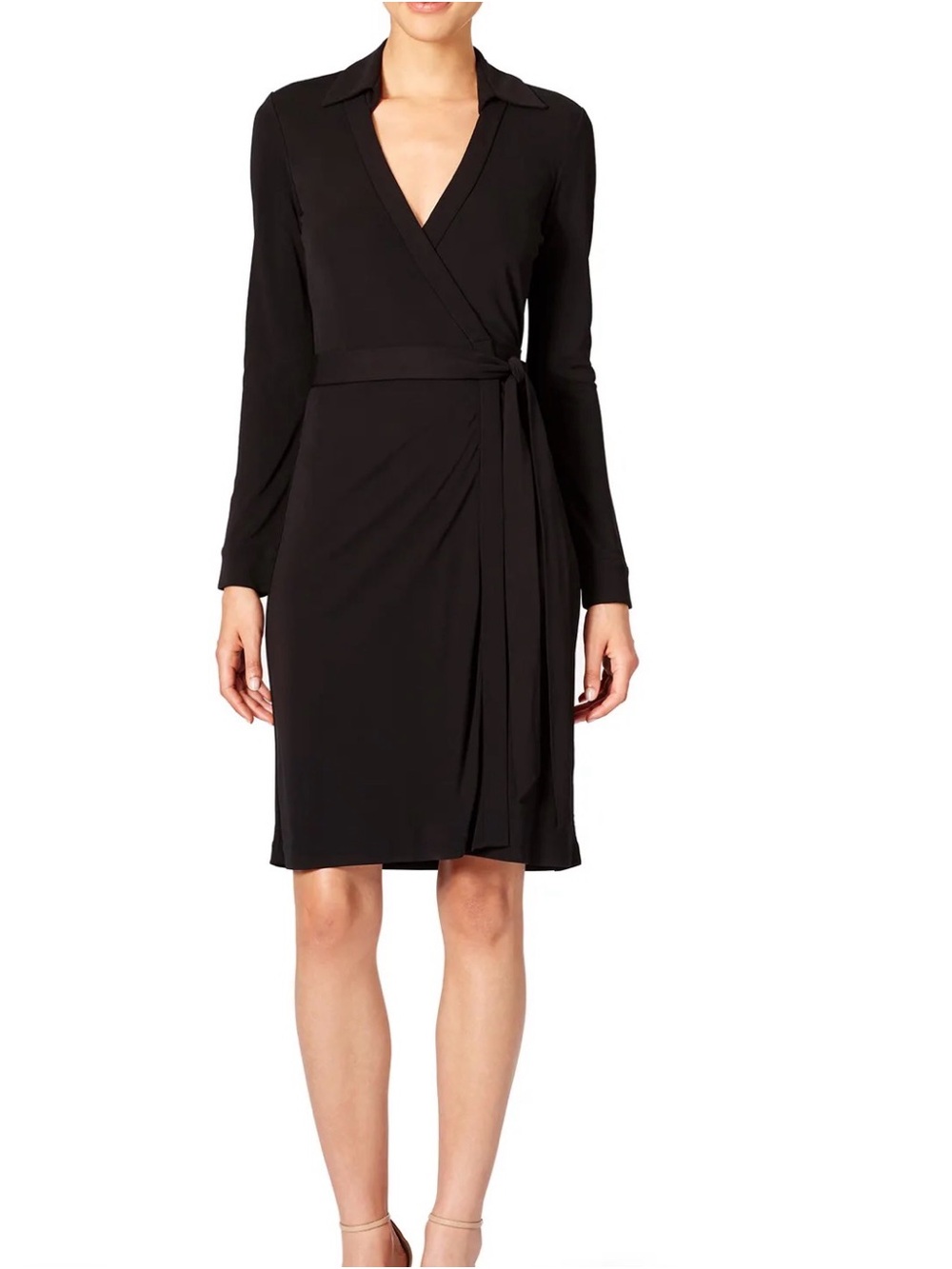 Diane von Furstenberg DVF Jeanne Wrap Dress Size 8 Black Long Sleeve Rayon